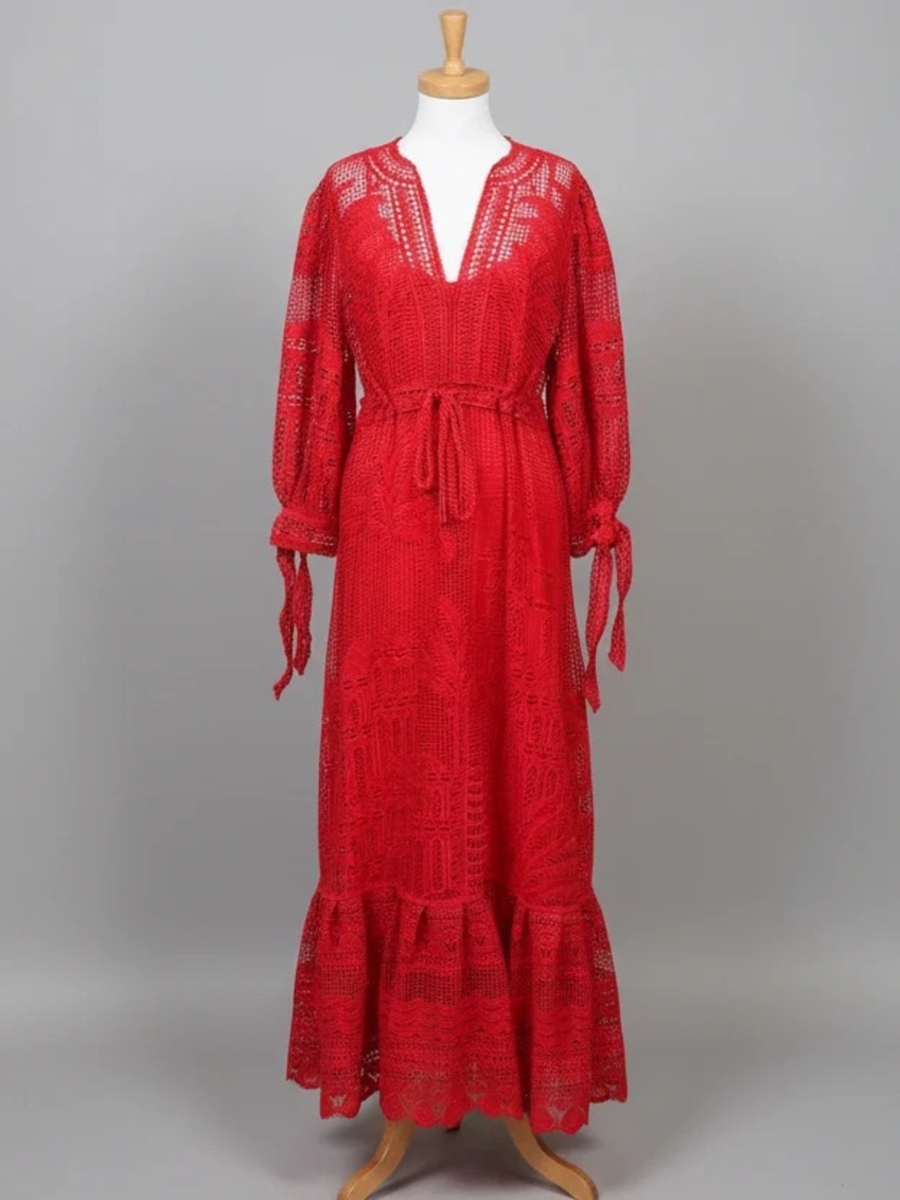 Farm Rio Red Morada Boa Guipure Maxi Dress Medium